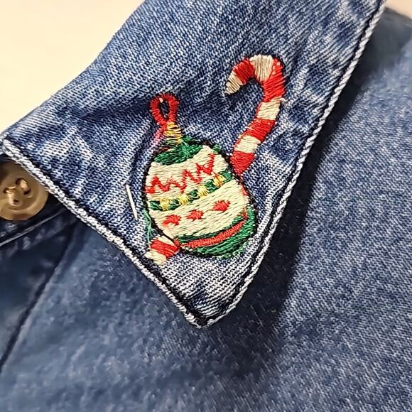 Solutions Original Denim Christmas Shirt Button Closure 2 Pocket Woman Size L - Picture 3 of 11